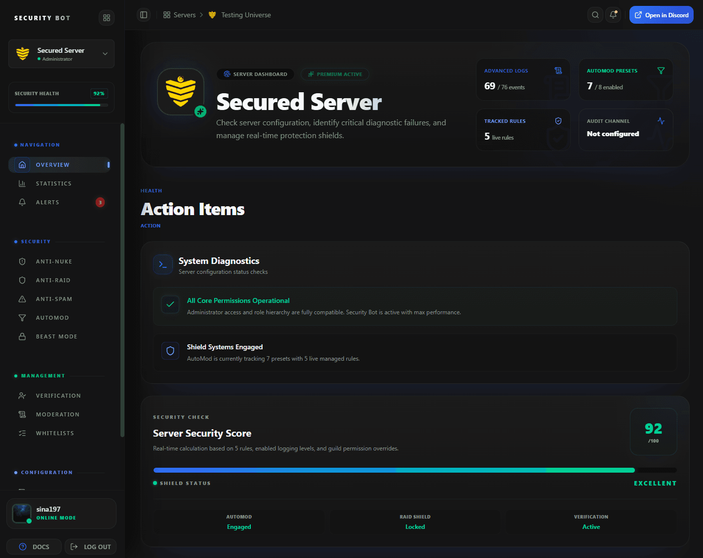 Security Bot Dashboard Console